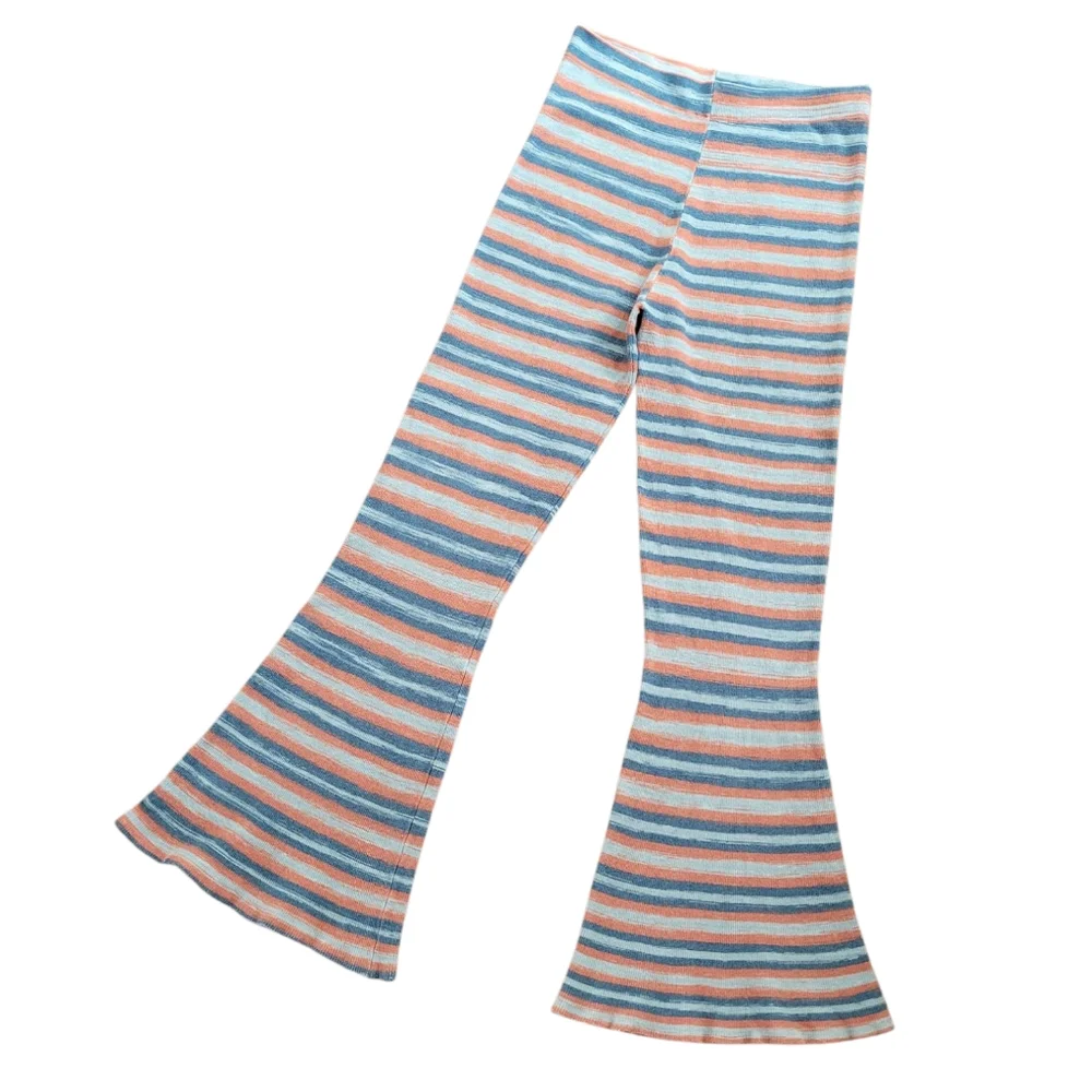 FREE PEOPLE Esme Striped High Rise Flare Pants In Ocean Combo Bell Bottoms M - Picture 4 of 14